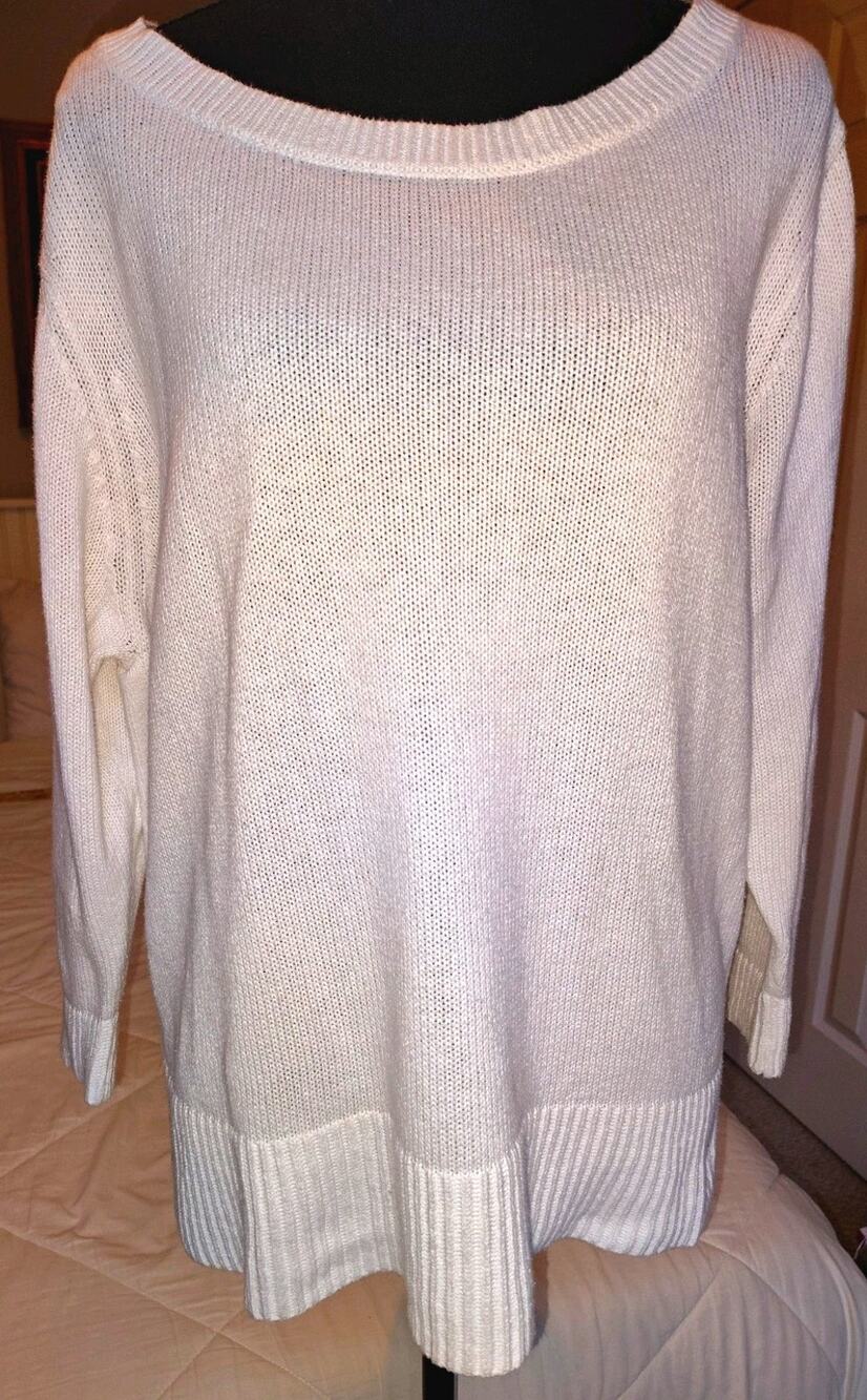 Poetry Women White Cotton Linen Blend Boatneck Long Sleeve Sweater Size 12